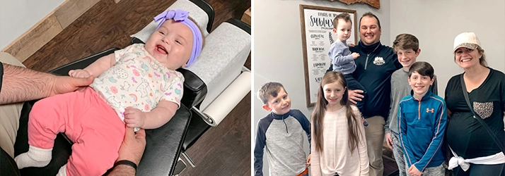 Chiropractor Hoover AL Craig Catalfu With Family Of Patients Chiropractor Craig Catalfu With Family Of Patients And Adjusting A Baby
